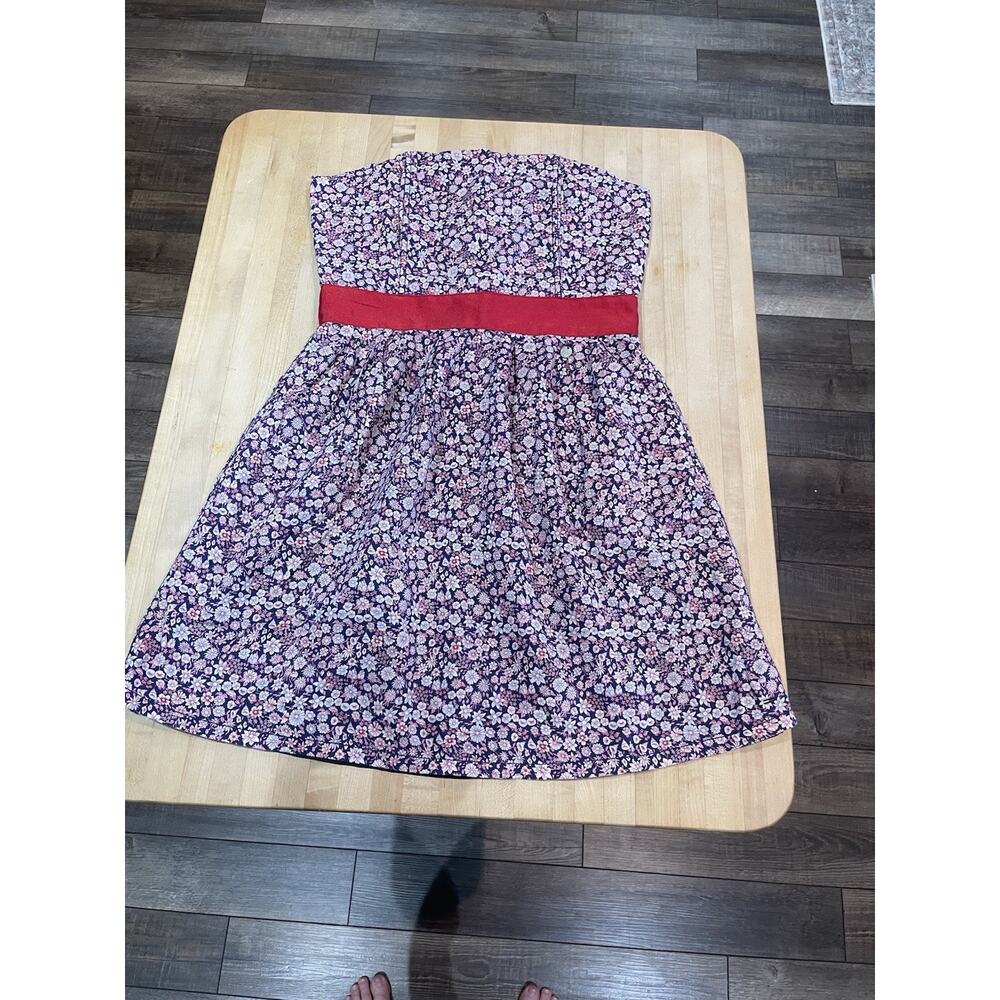 Hilfiger Denim Strapless Pink Blue Floral Fitted Tube Dress Small Cotton Preppy